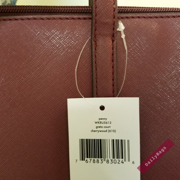 KATE SPADE PENNY GLITTER GRETA TOTE CHERRYWOOD - Picture 9 of 10